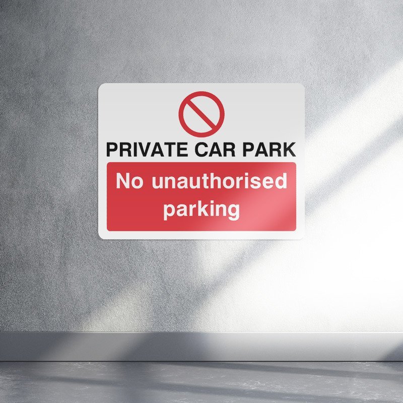 Private car park no unauthorised parking access sign live preview