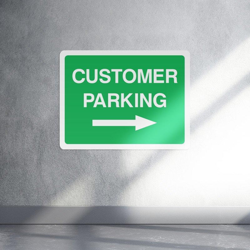 Green customer parking right arrow sign - landscape live preview
