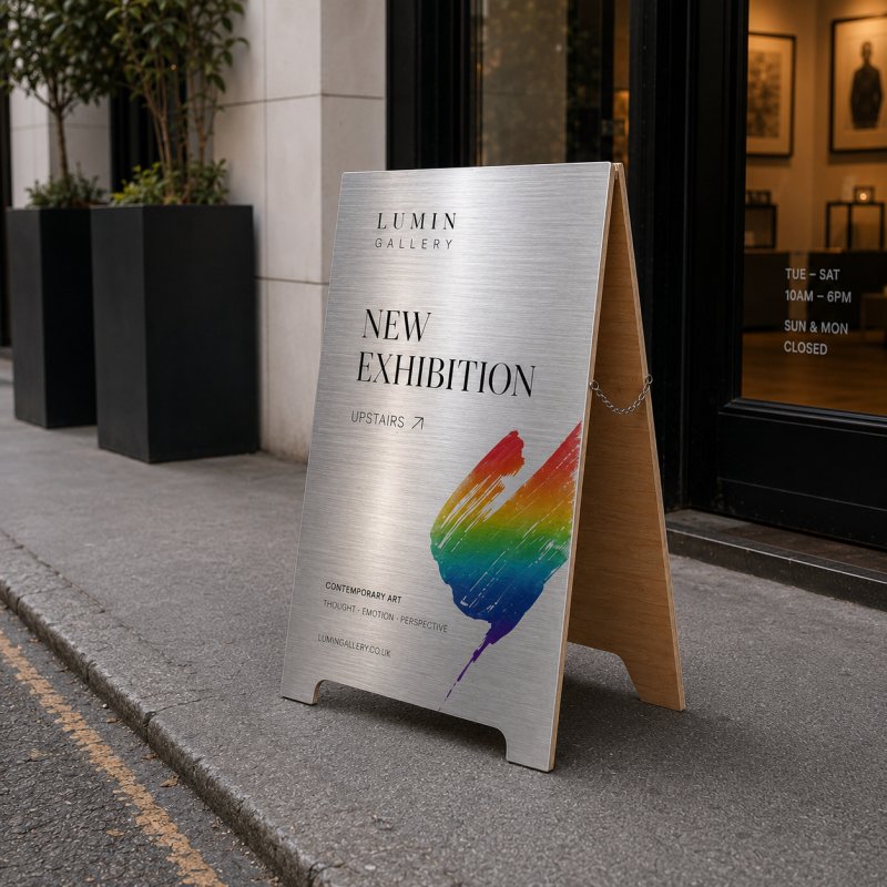 Wooden A-Board Brushed Silver Sign