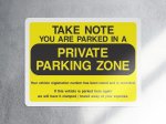 You are parked in a private parking zone security sign