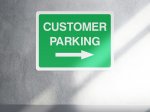 Green customer parking right arrow sign - landscape