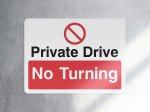 Private drive no turning access sign - landscape